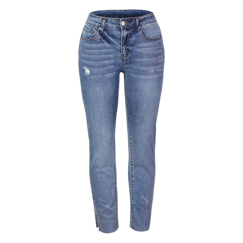 2021 Cross-Border New Wish Aliexpress Ebay Stretch Slit Mid-Waist Nine-Point Pants Jeans for Women Super Hot