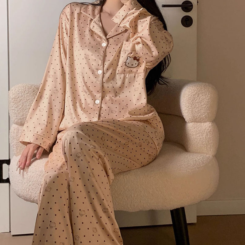 Sleepwear Vietnam Southeast Asian Export Pajamas Women's Supply Spring and Autum Ice Silk Girls Home Long-Sleeved Pants