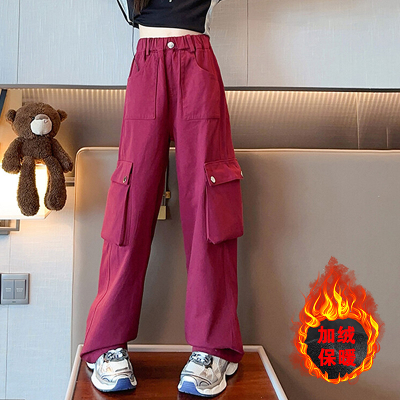 Picture of Girls' overalls spring and autumn 2024 new autumn and winter fleece-lined girls' pants children's autumn casual trousers