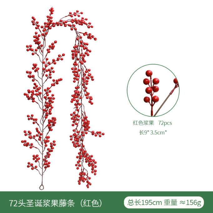Picture of Artificial Christmas Red Fruit Berry Rattan Cross-border Christmas Atmosphere Decoration Home Decoration Christmas Red Fruit Rattan