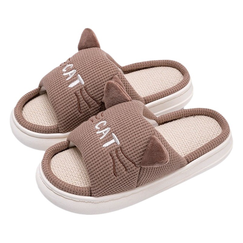 Mute linen slippers men's spring and autumn indoor home home four seasons cotton linen slippers women's new winter and summer