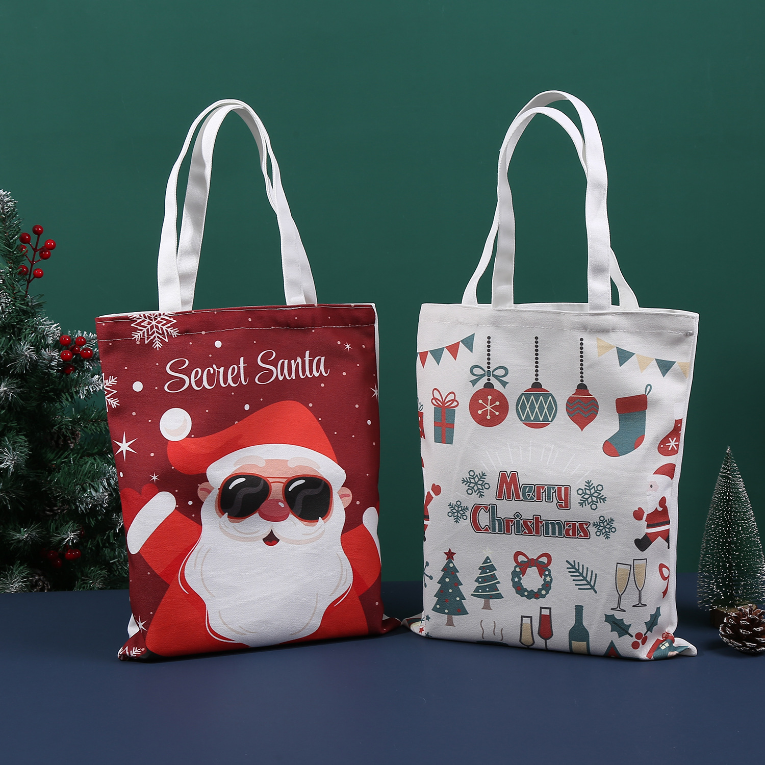 in stock Blank Christmas Handheld Canvas Bag Printed ogo Student Canvas Bag Shopping Bag Advertising Cotton Bag