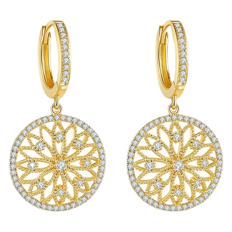 Dream catcher round hollow micro inlaid zircon simulation diamond earrings European and American ins Baroque Internet celebrity ear buckle jewelry
