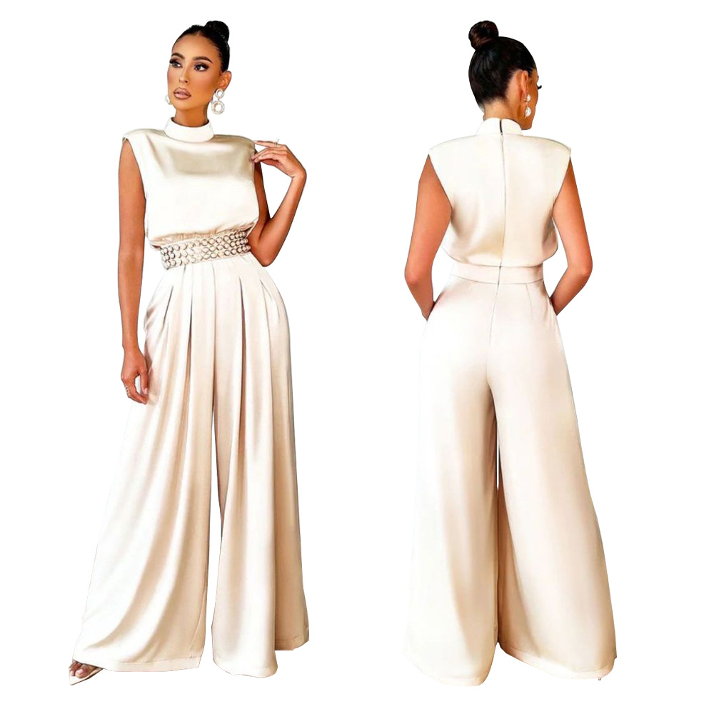 Picture of K10190 AliExpress European and American Women's 2022 New Fashion Wide Leg Pants Solid Color High Neck Sleeveless Waisted Pants