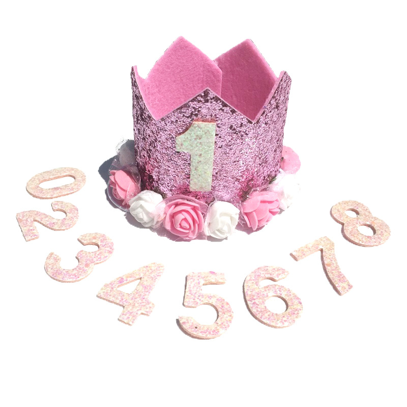 Picture of Children's Birthday Hat Baby Hundred Days Full Moon Birthday Crown Flower Sequins Party Decoration Supplies