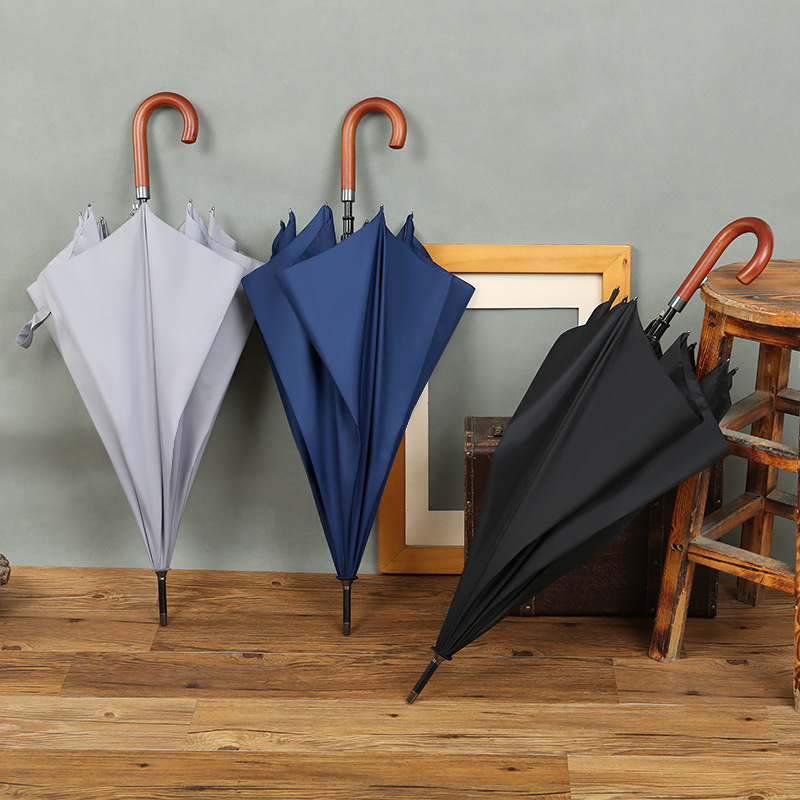 Picture of Solid wood curved handle 25 inch automatic business umbrella golf umbrella men's straight pole umbrella printed logo advertising umbrella
