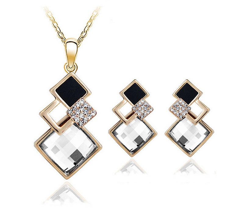 Fashion Temperament Jewelry Set Women's European and American Classic Geometric Square Crystal Acrylic Jewelry