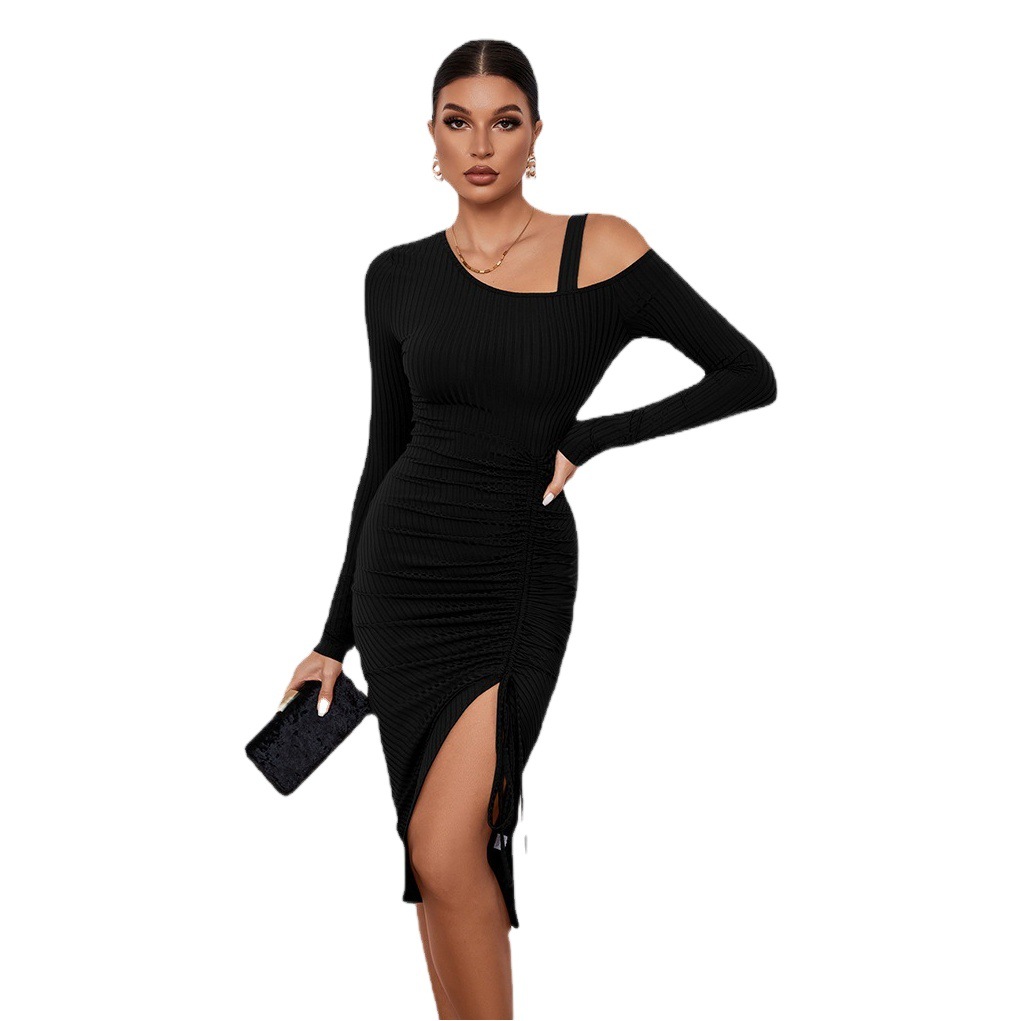 Amazon 2024 Explosions Women's dress Open Shoulder Fall/Winter Hip Long Sleeve European and American Sexy dress