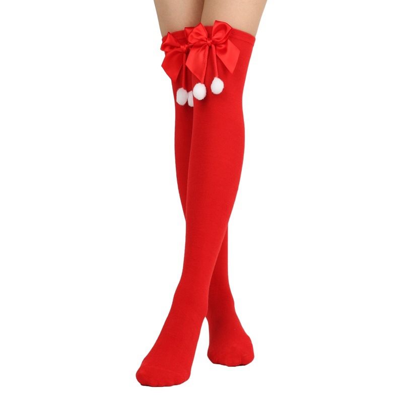Cross Border Christmas Long Socks Red Bow and Ball Over-the-Knee Socks Holiday Party COS Performance Costumes