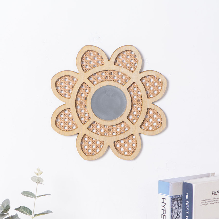 Picture of Flower Mirror Imitation Rattan Wall-mounted Hand-woven Hotel Bar Living Room Creative Wall Hanging Wall Decorations