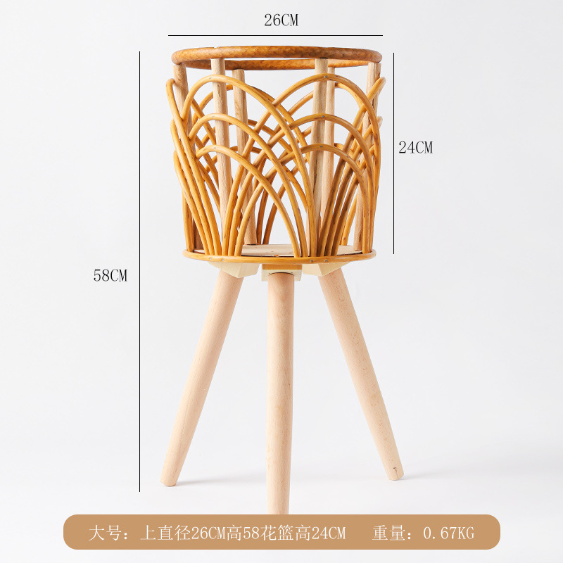 Picture of Cross-border Indoor Woven Flower Pot Imitation Rattan Flower Rack Triangle Living Room Floor-standing Hollow Flower Rack Balcony Bamboo Woven Flower Basket