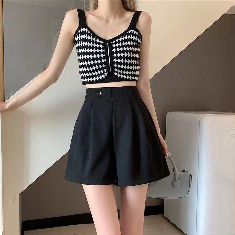 plus size Women's New chubby girl Wide Leg High Waist A- line Pants Slimming All-match Suit Shorts Pleated Skirt Pants
