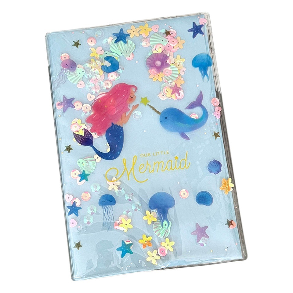 Korean Rubber Sleeve Dreamy Girl Heart Ledger Creative Sequin Quicksand Color Page Illustration Student Notepad Color Page Book
