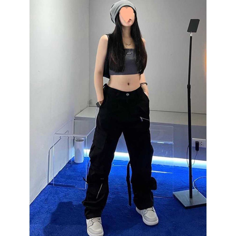 European and American High Street Pocket Crane Pants Women's Street Hip Hop Dancing in Spring and Autumn 2023 European and American Trousers