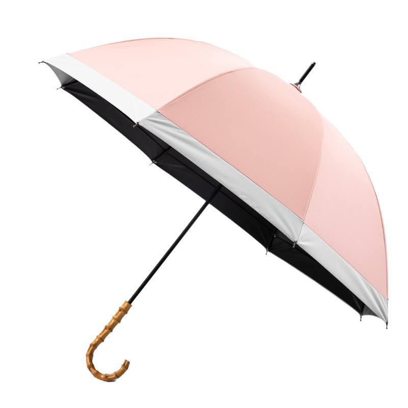 Picture of Large Lace Vinyl Sun Protection Umbrella Anti-Uv Parasol Bamboo Curved Handle Straight Umbrella Manual Sunny Umbrella Wholesale
