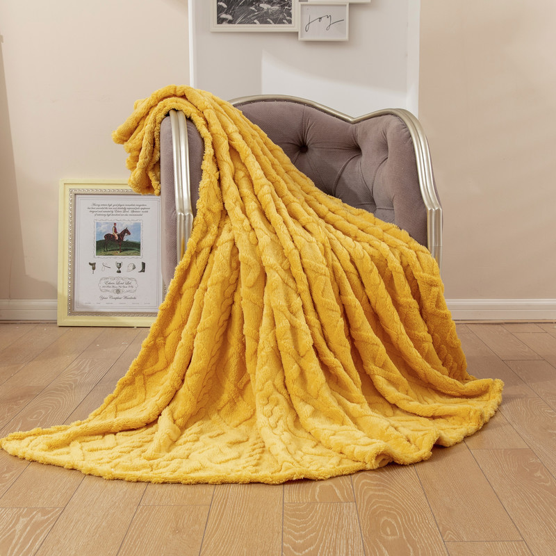 Picture of Solid Color 3D Jacquard All Year Round Taffeta Blanket Quilted Flannel Spring and Summer Nap Blanket Cover Small and Super Soft
