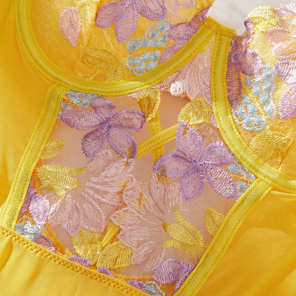 Picture of Comfortable Golden Yellow Embroidered Jumpsuit with No Crotch Opening at the Bottom, Made of Polyester Fiber, Slim Fit