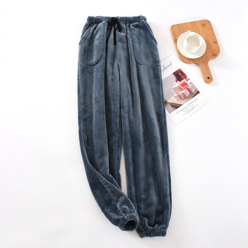 Picture of Men's Pajama Pants Fleece-Lined Thickeneded Warm Pants Pants Autumn and Winter Flannel Cuffed Home Wear Pants Large Size Loose