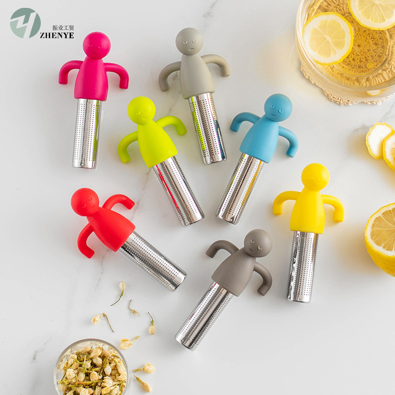 Picture of Creative 304 stainless steel silicone human-shaped tea strainer tea strainer hanging Cup-type tea residue tea bag strainer