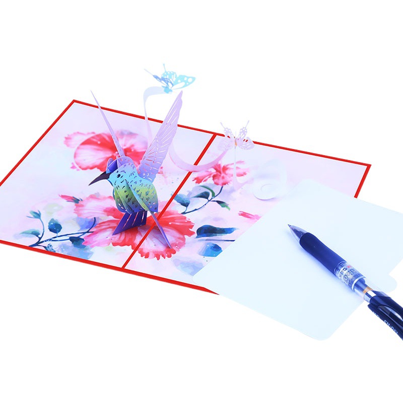 New Year Handmade Gift Hummingbird Stereo Card Paper Carving Hollow 3D Greeting Card Advanced Sense Handwritten ins Blessing Card