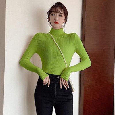 Picture of Autumn and Winter 2025 New Turtleneck Sweater Solid Color Long Sleeve Top Slim-fit Knitted Shirt Base Shirt Women's Styky Ins Trendy
