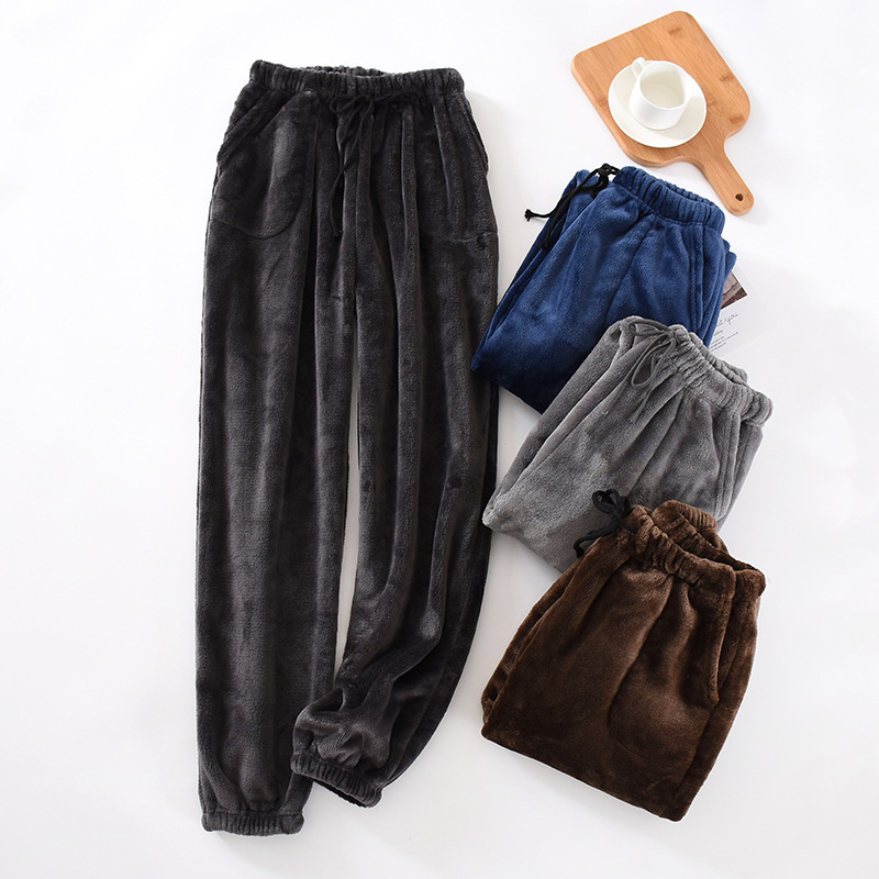Picture of Men's Pajama Pants Fleece-Lined Thickeneded Warm Pants Pants Autumn and Winter Flannel Cuffed Home Wear Pants Large Size Loose