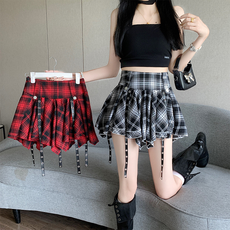 American Summer New Style Asymmetrical Skirt A-Line Short Skirt Sexy Red Plaid Puffy Cake Skirt for Women