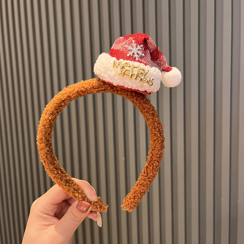 Picture of Cartoon super cute Christmas bear headband warm Christmas scarf bear headband red and green bow headwear