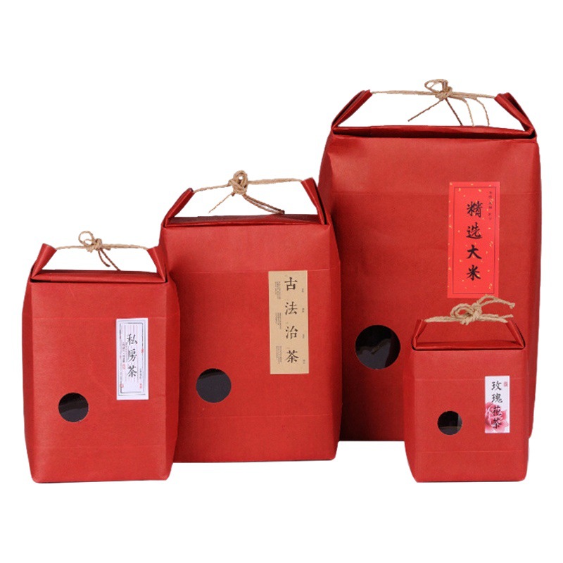 Retro Satchel Window Kraft Paper Bag Rice Brick Tea Bulk Rice Packaging Bag Chinese Wedding Candy Souvenir Bag