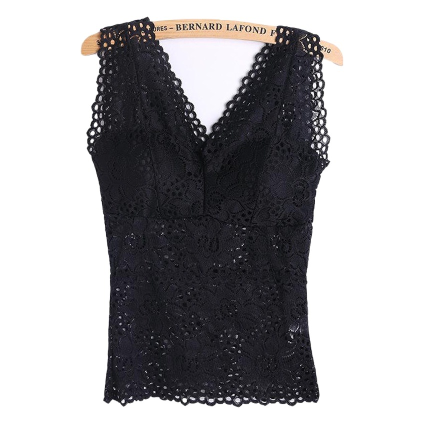 Sexy Lace Beautiful Back Camisole for Women with Breast Pads and Slim Mid-Length Cut Out Thin Bottoming Intimates for Summer