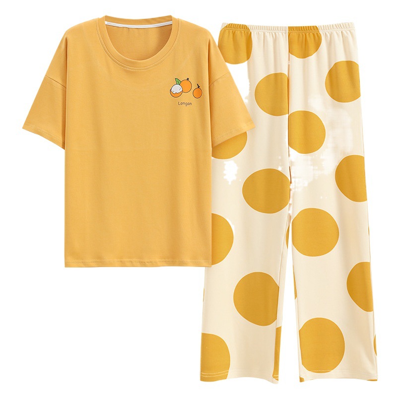 Summer Pajamas with Breast Pads for Women, Cute Short-Sleeved Pants, Comfortable Pure Cotton Sleeping Home Clothes Set That Can Be Worn Outside