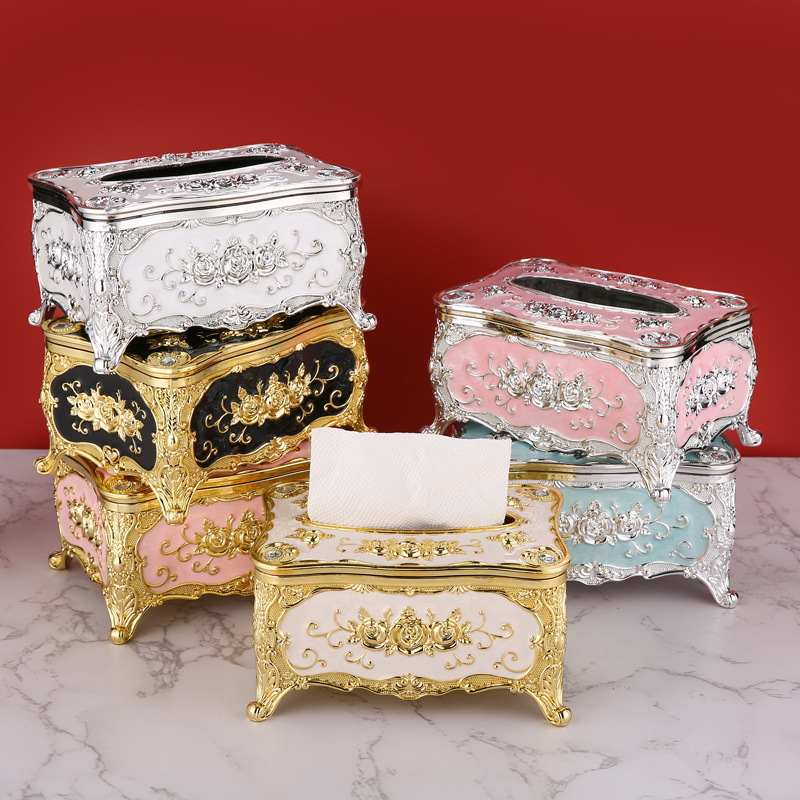 European Style Tissue Box Household Living Room Paper Box Creative Entry Luxury Paper Napkin Paper Box Restaurant Hotel KTV Ornaments