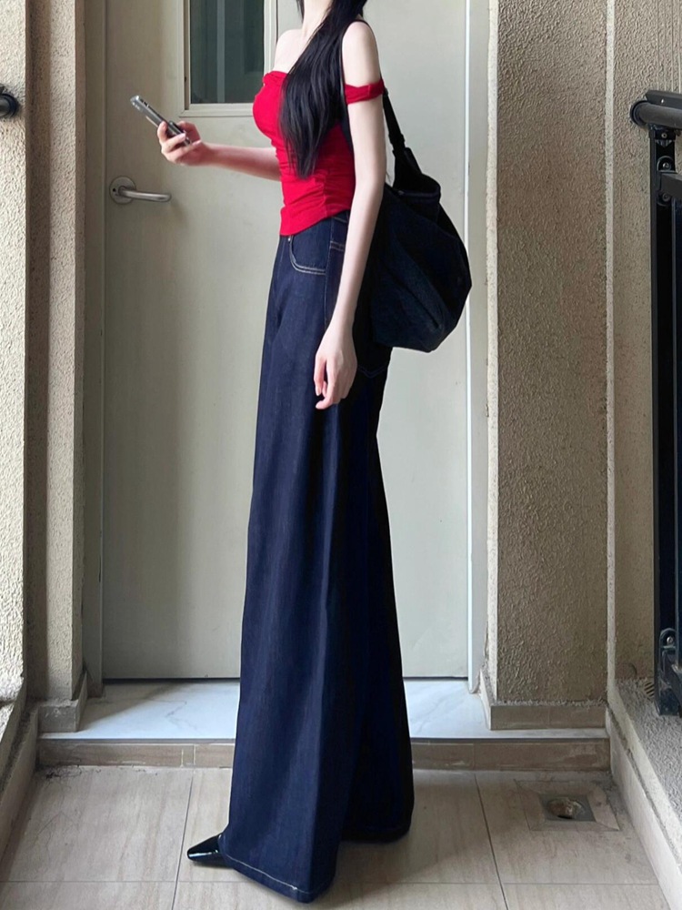 American Style Retro High Street Wide Leg Jeans Women's Summer New High Waist Loose Slimming Straight Pants