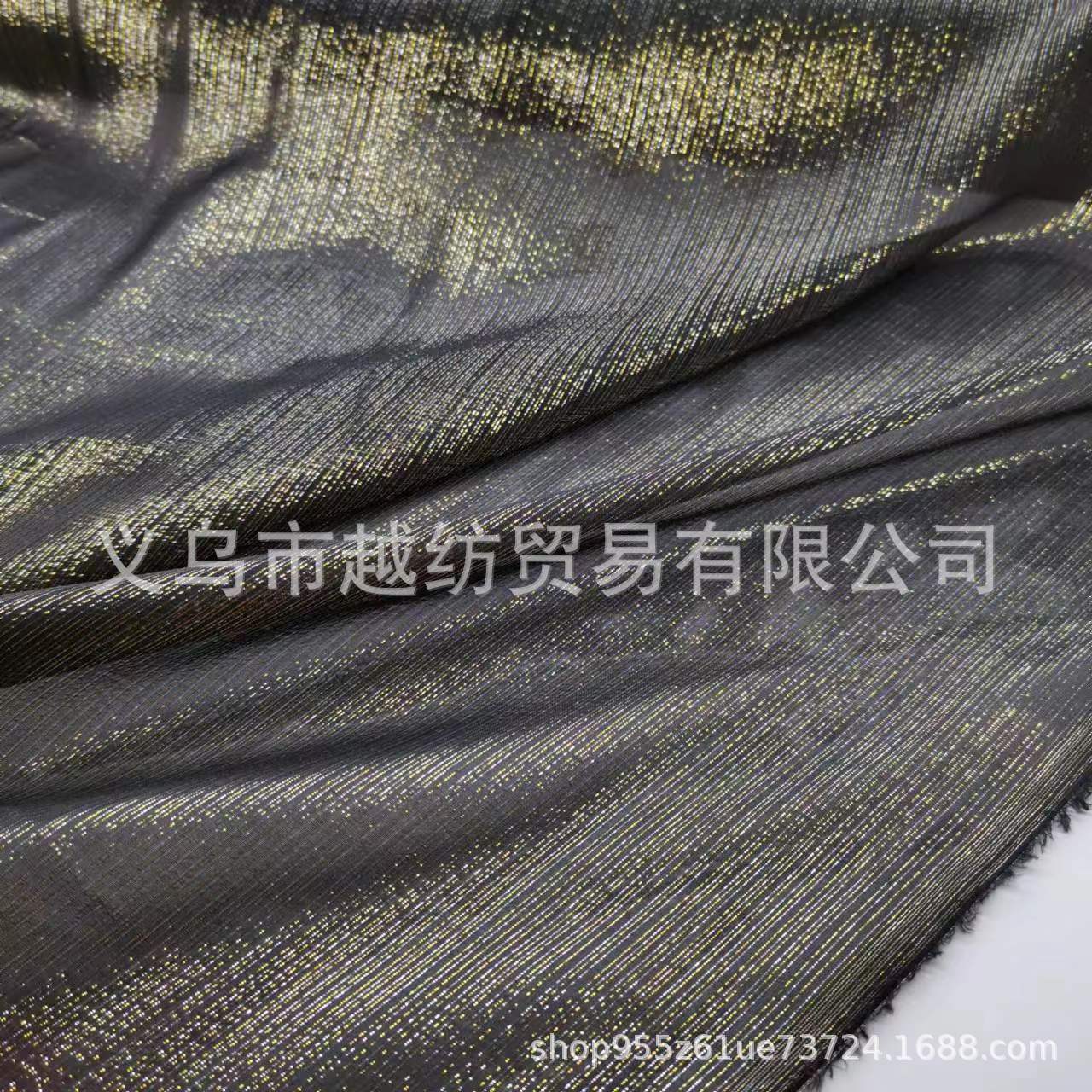 Picture of Wide black 8 mom gold and silver thread mulberry silk georgette fabric fashion skirt costume silk fabric