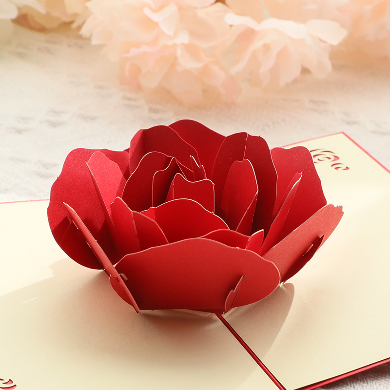 Picture of Valentine's Day 3d Greeting Card Ritual Way Big Rose Small Card Wedding Creative Handmade Paper Carving Message Greeting Card