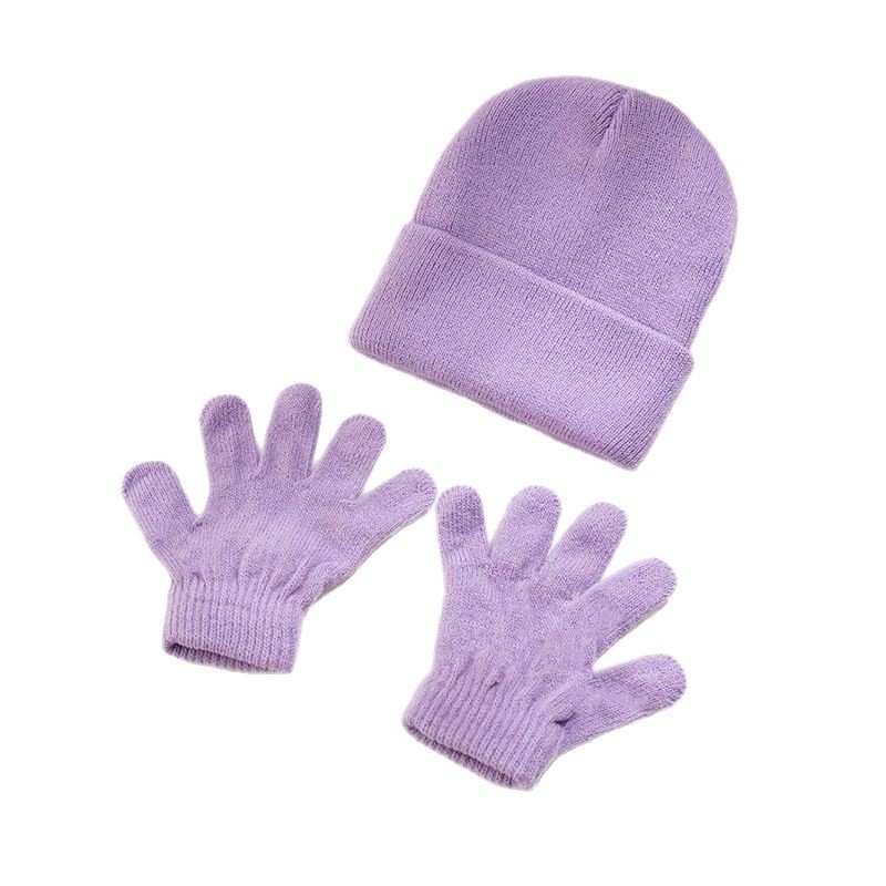 Picture of Autumn and Winter Children's Knitted Hat Gloves Two-Piece Acrylic Children's Wool Cap Children's Knitted Gloves in stock Children's Cap