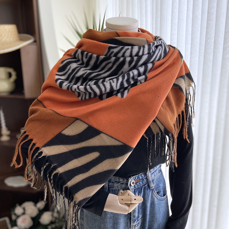 Picture of Imitation cashmere scarf women's European and American zebra print double-sided warm tassel shawl autumn and winter warm scarf wholesale