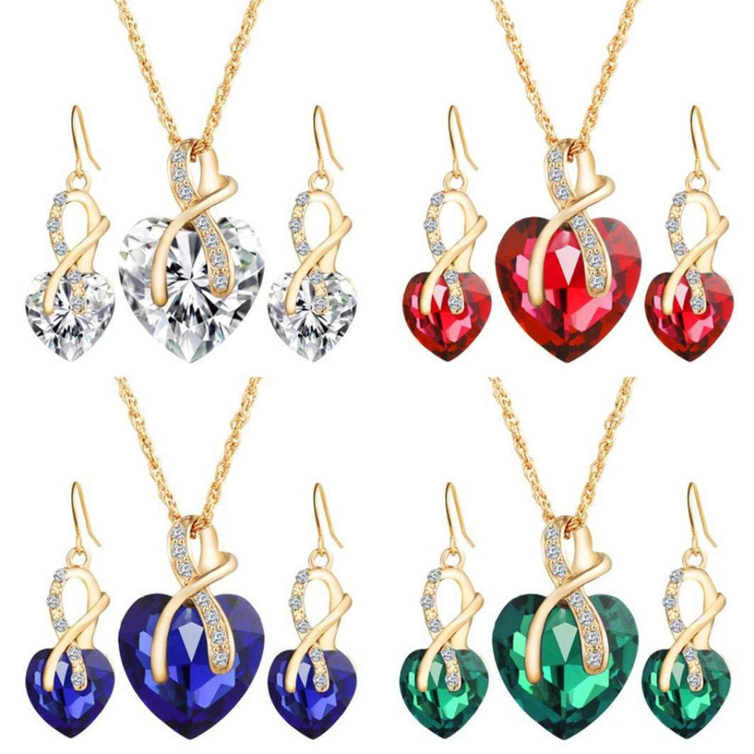 European and American jewelry suit fashion heart-shaped love crystal glass earrings necklace creative retro ocean heart wholesale