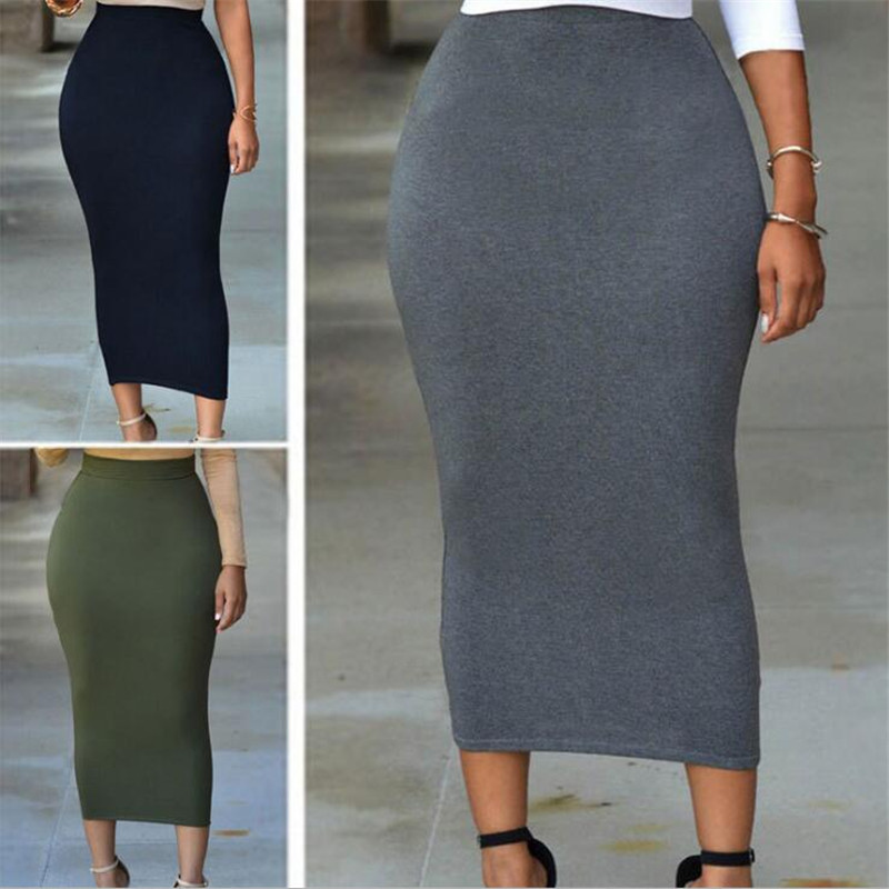 Aliexpress Ebay European and American Autum Pure Color Elastic Waist Hip Tight Skirt Mid-Length Skirt