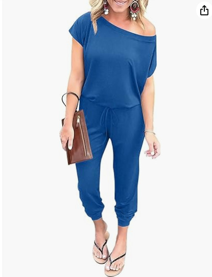 Picture of 2024 European and American Cross-border Spring and Summer Fashion Slanted Shoulder Short-sleeved Flap Pocket Pants Women's Jumpsuit