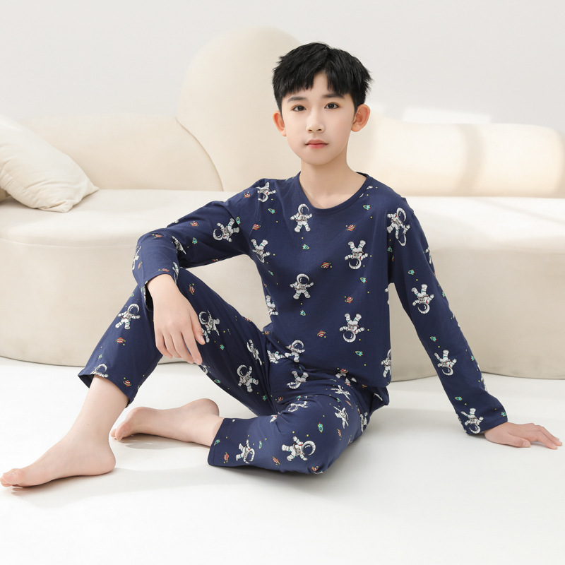 Picture of Summer Boys' Pajamas Pure Cotton Thin Long Sleeve New Arrival Printed Outer Wearing Summer Children's Air Conditioning Home Clothes suit