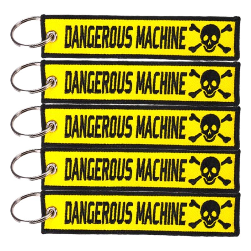 in stock Supply Amazon AliExpress Dangerous Machine Yellow Black Letter Motorcycle Car Embroidery Keychain