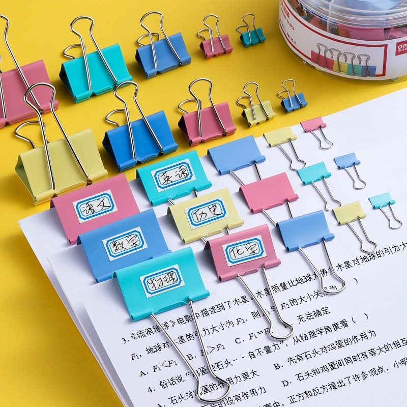 Picture of Deli color long tail clip ticket clip dovetail clip data clip 1-6# large, medium and small metal iron clip wholesale