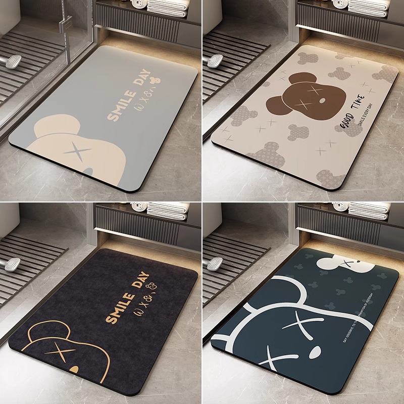 Bathroom Floor Mat, Non-Slip Foot Mat for Bathroom Entrance, Diatomaceous Earth Absorbent Mat for Toilet, Quick-Drying Cartoon Household Carpet