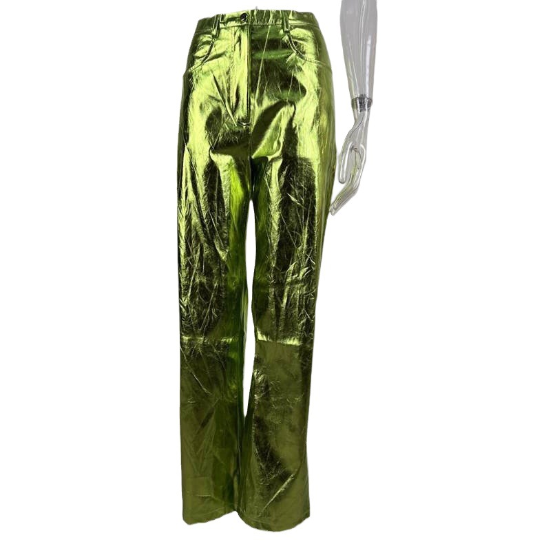 Cross-border foreign trade women's 2024 autumn and winter fashion high waist PU leather pants women's candy-colored casual pants women's wholesale in stock