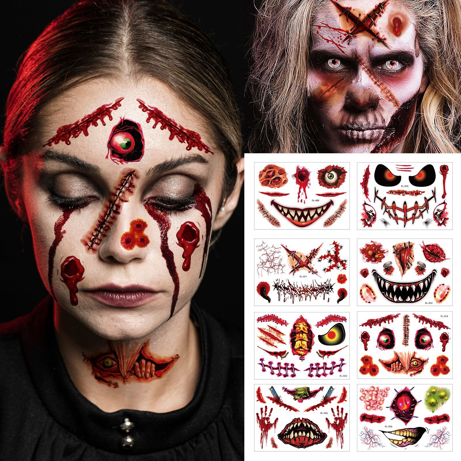 Picture of European and American cross-border hot sale Halloween funny face tattoo stickers masquerade dead dead face stickers tattoo stickers