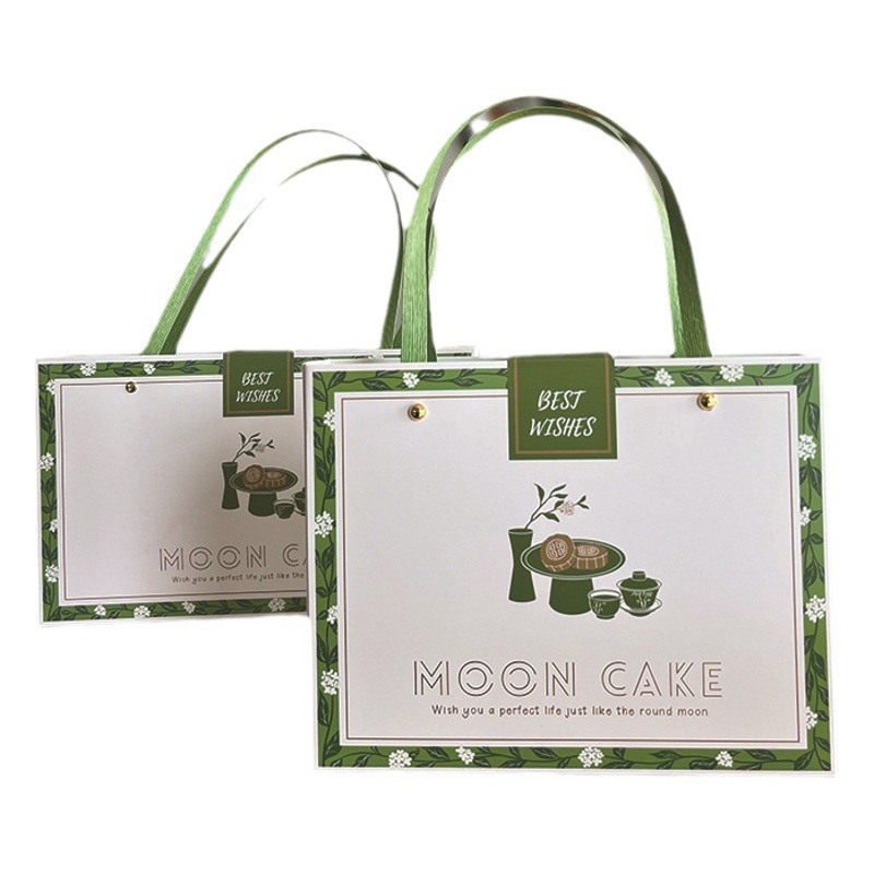 2025 New Moon Cake Packaging Box Mid-Autumn Green Fresh Portable Box Egg Yolk Crisp Flow Heart Ice Skin Moon Cake Internet Red Box