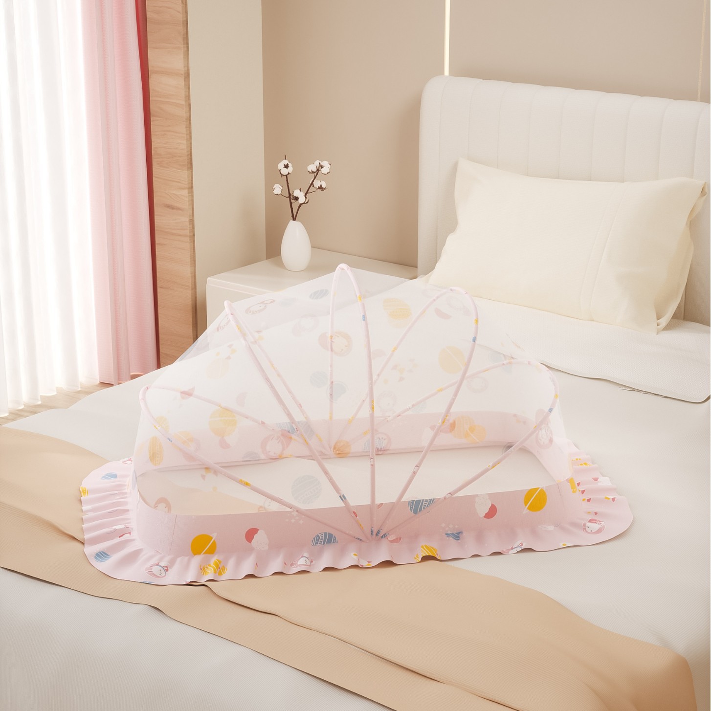 Picture of Baby Mosquito Net, Full-Cover Yurt for Babies, Foldable Universal Crib Mosquito Net for Infants and Toddlers, Light-Blocking