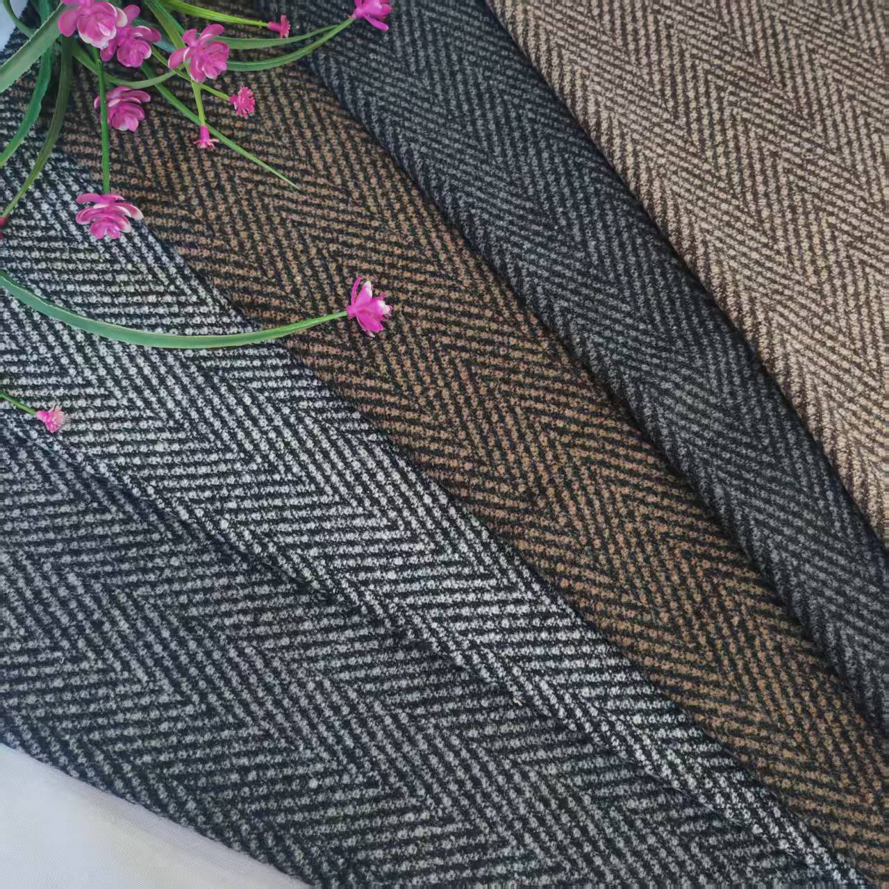 Shaoxing Manufacturer's Ready-Made Autumn and Winter Fancy Herringbone Fabrics, Fashion Suits, Shoes, Hats, Bags, Herringbone Woolen Fabrics