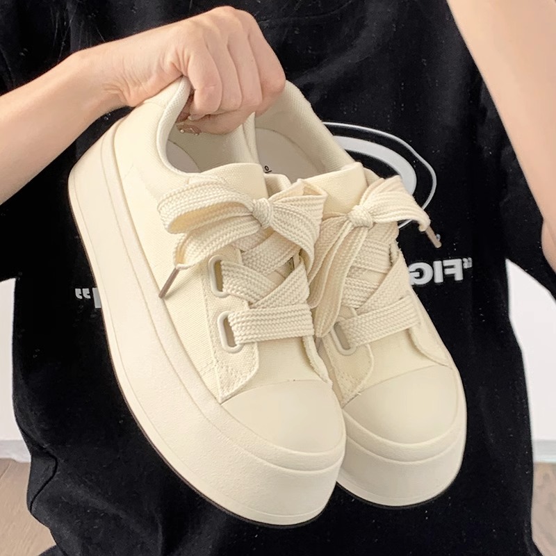 Thick-Soled White Shoes for Women 2025 Summer New Women's Shoes Fashion Casual Sneakers Versatile Student Canvas Shoes Ins Trend